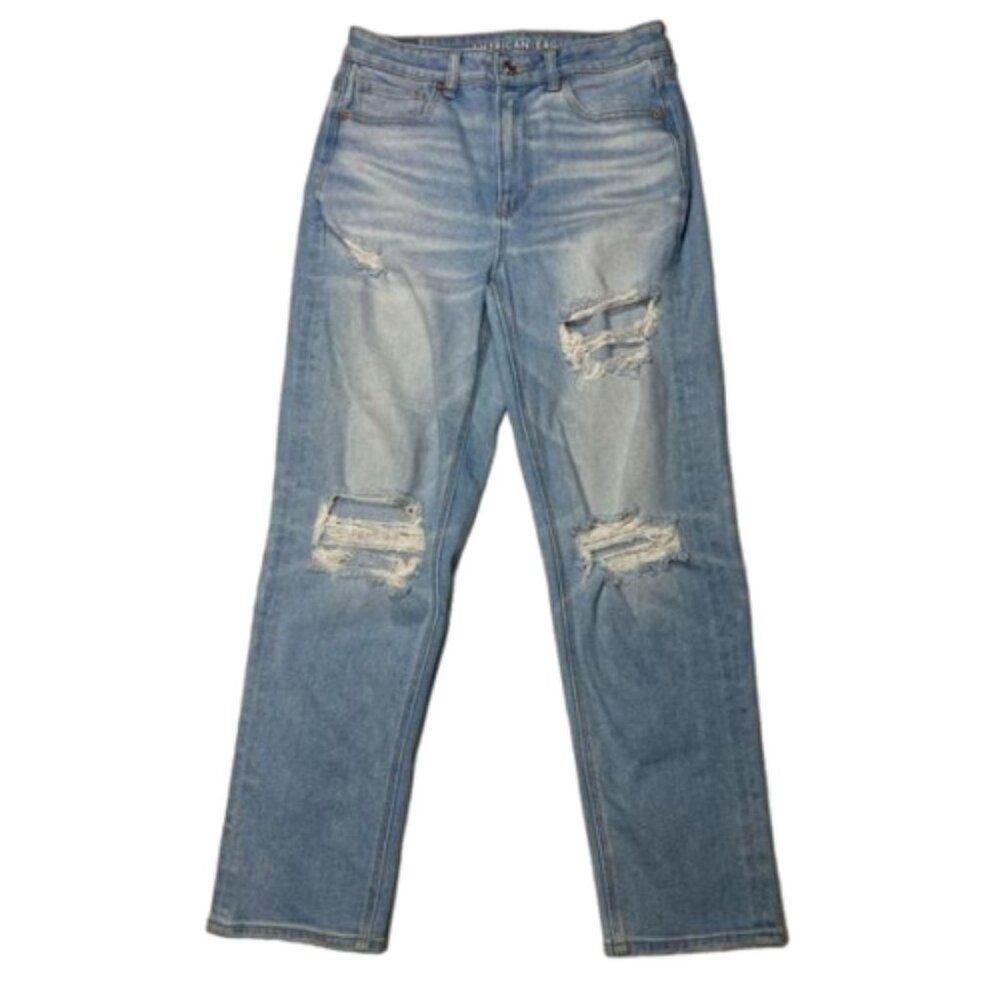 2/$30 American Eagle Light Wash Mom Straight Jean Distressed Size 6 #1534